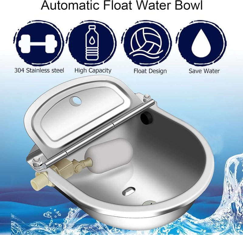 Piwerod Automatic Livestock Water Bowl-304 Stainless Steel Water Bowl with Dual Float Valves, 39 inch Water Hose, Quick Hose Connector, Pet & Livestock Drinking Trough for Dogs, Horses, Cattle, Goats - Image 5